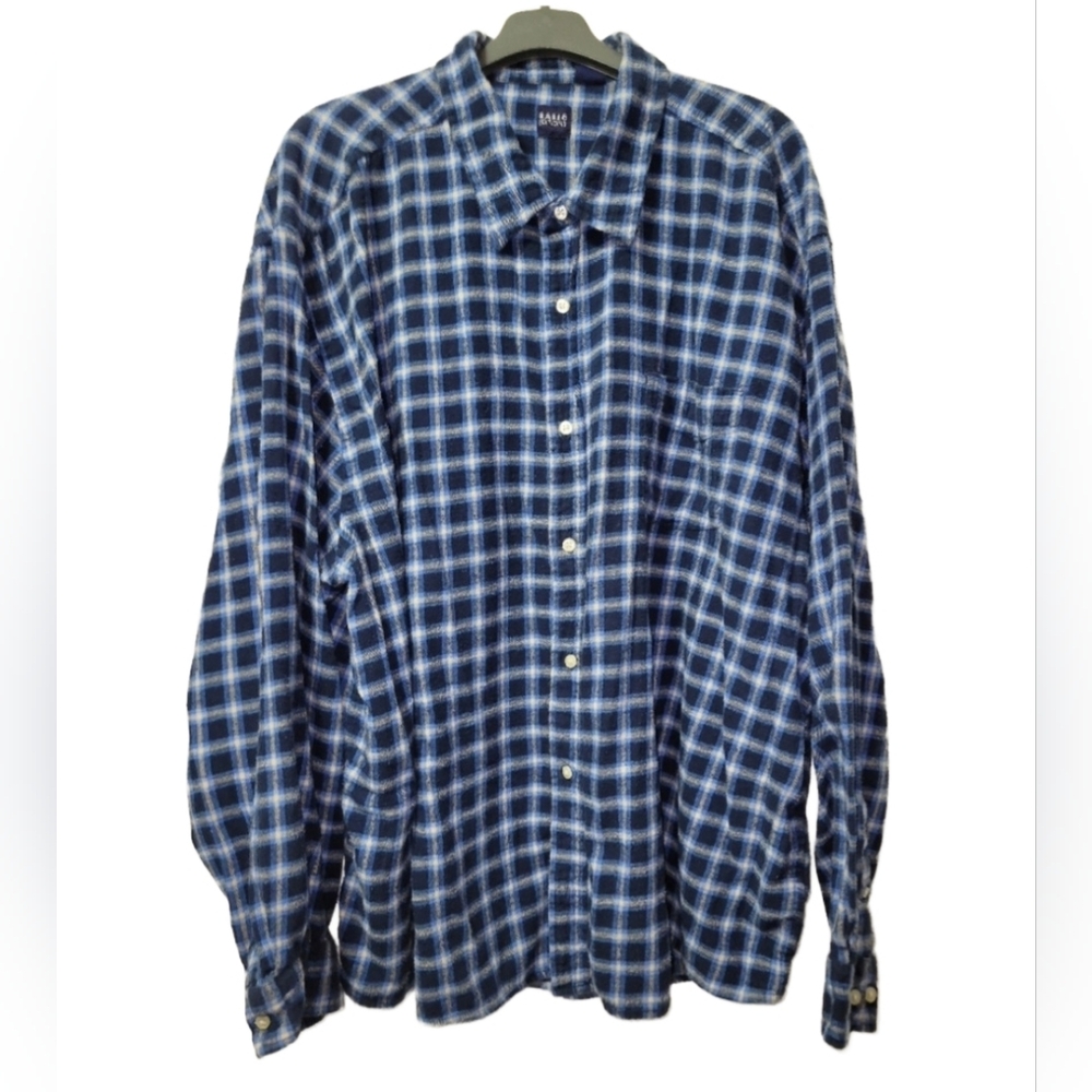 Basic Editions 100% Cotton Blue White Flannel Button Down Shirt Size 4X